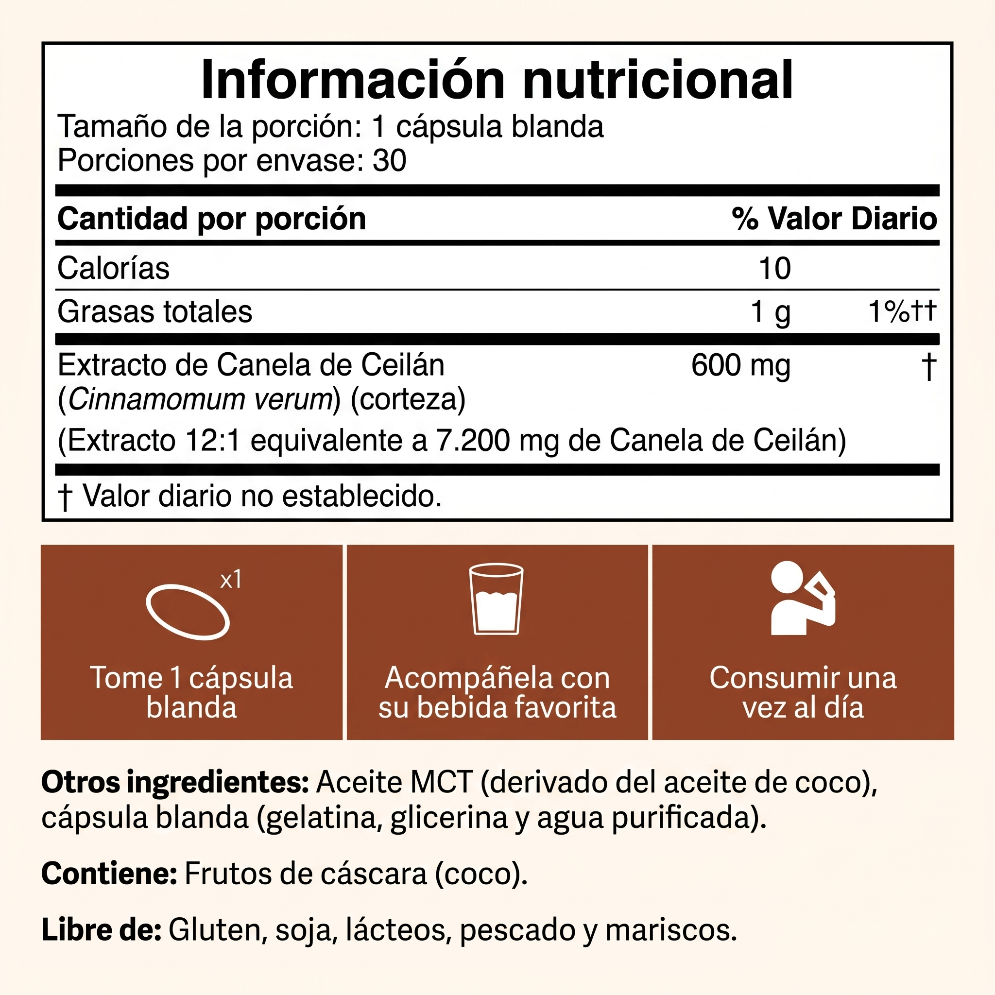 Canela de Ceilán equivalente a 7200 mg con aceite MCT